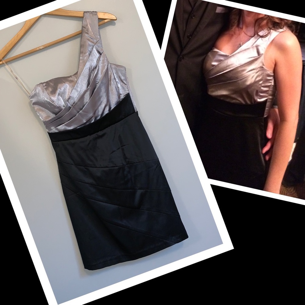 Black & silver cocktail one shoulder dress